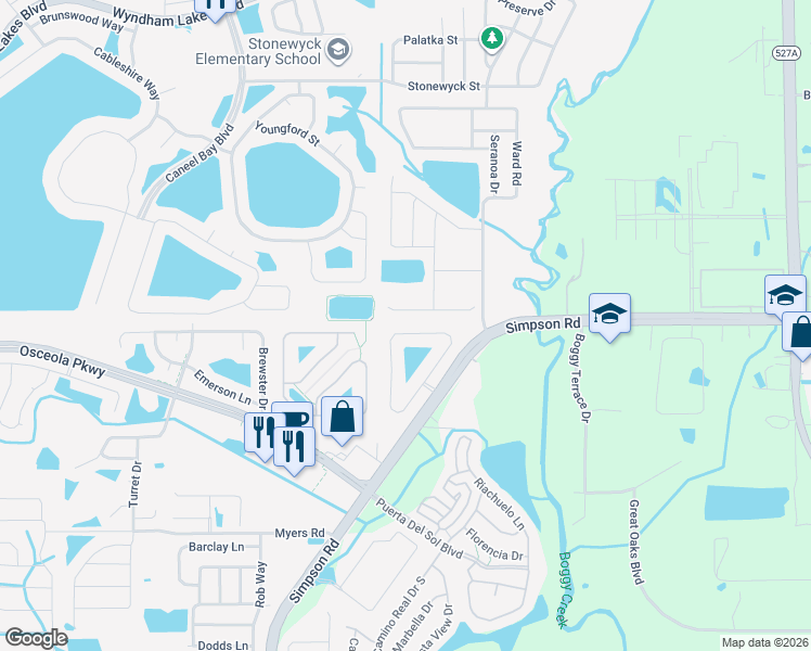 map of restaurants, bars, coffee shops, grocery stores, and more near 4046 Sherlock Court in Orlando