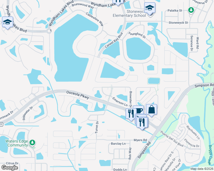 map of restaurants, bars, coffee shops, grocery stores, and more near 2651 Walden Court in Kissimmee