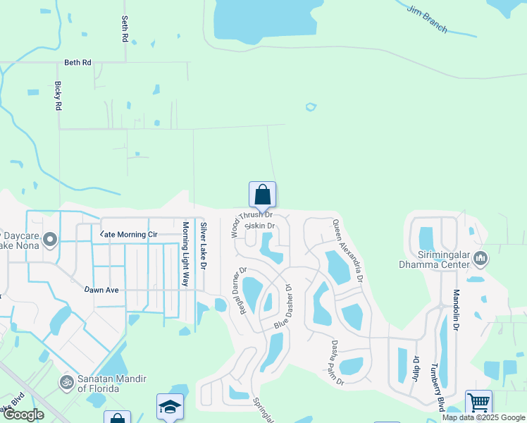 map of restaurants, bars, coffee shops, grocery stores, and more near 3856 Wood Thrush Drive in Kissimmee