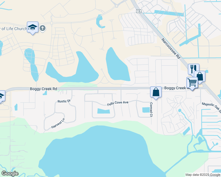 map of restaurants, bars, coffee shops, grocery stores, and more near 4854 Boggy Creek Road in Kissimmee