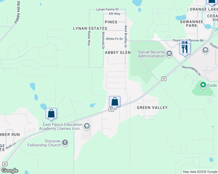 map of restaurants, bars, coffee shops, grocery stores, and more near 13052 Ogden Glade Road in Dade City