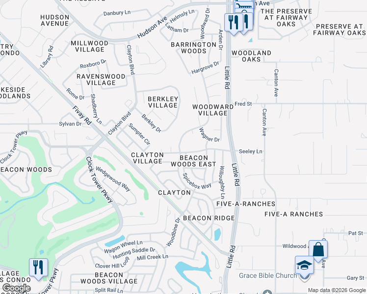 map of restaurants, bars, coffee shops, grocery stores, and more near 13012 Woodward Drive in Hudson
