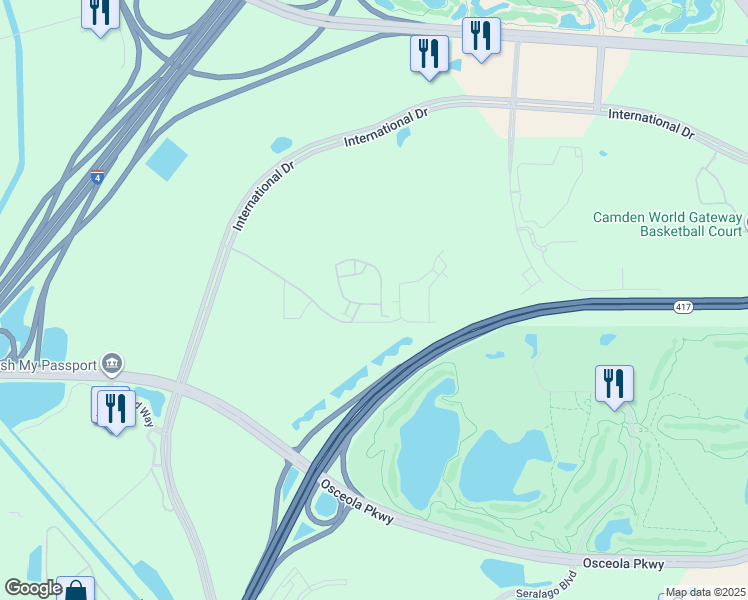 map of restaurants, bars, coffee shops, grocery stores, and more near 8849 Villa View Circle in Orlando