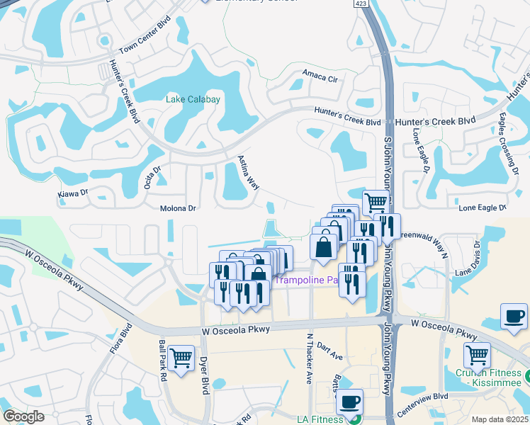 map of restaurants, bars, coffee shops, grocery stores, and more near 3534 Potanow Court in Orlando