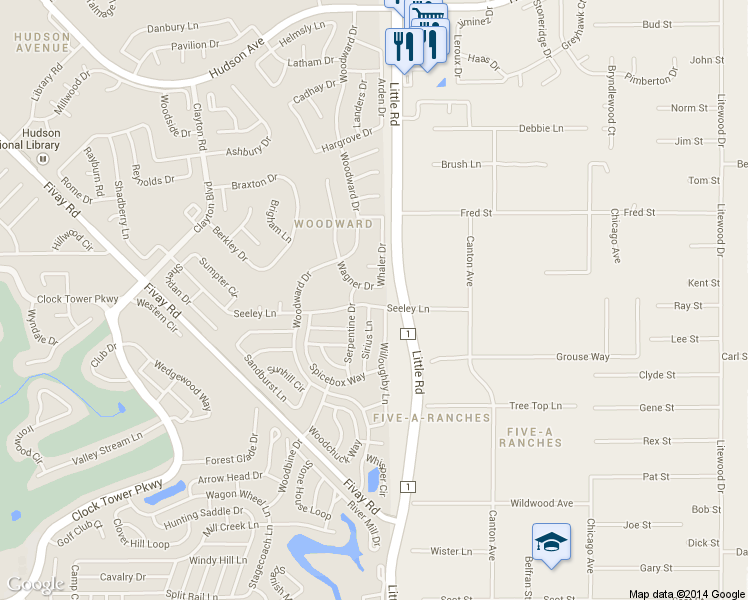 map of restaurants, bars, coffee shops, grocery stores, and more near 8907 Seeley Lane in Hudson