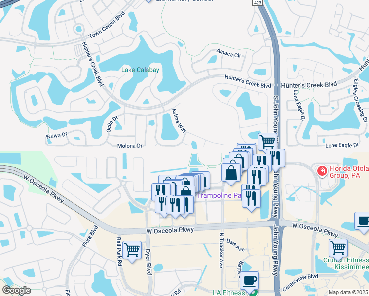 map of restaurants, bars, coffee shops, grocery stores, and more near 3534 Potanow Court in Orlando