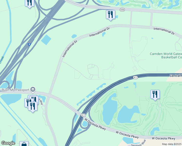 map of restaurants, bars, coffee shops, grocery stores, and more near 8813 Villa View Circle in Orlando
