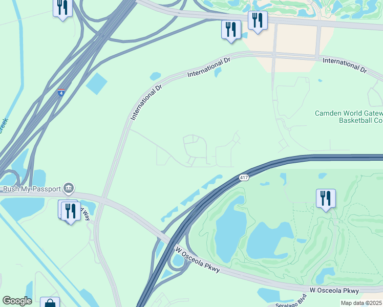 map of restaurants, bars, coffee shops, grocery stores, and more near 8807 Villa View Circle in Orlando