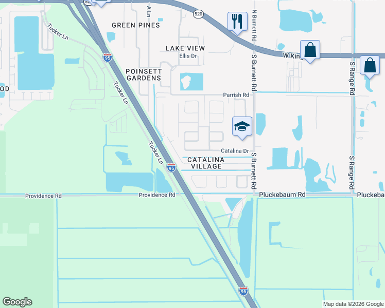 map of restaurants, bars, coffee shops, grocery stores, and more near 3871 Catalina Drive in Cocoa