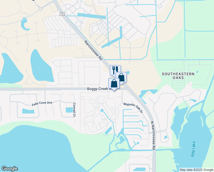 map of restaurants, bars, coffee shops, grocery stores, and more near 19451 Boggy Creek Road in Orlando