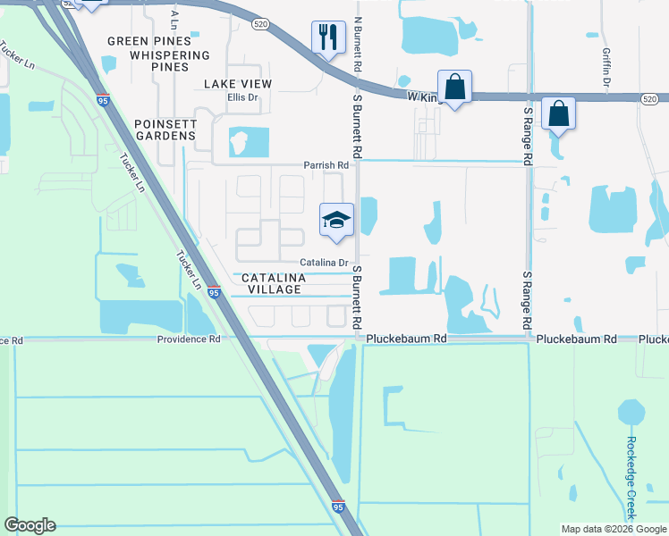 map of restaurants, bars, coffee shops, grocery stores, and more near 3647 Catalina Drive in Cocoa