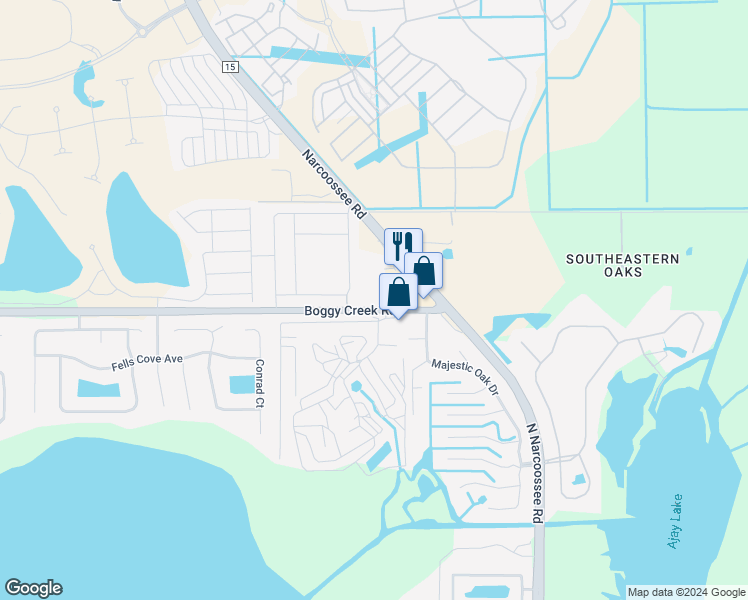 map of restaurants, bars, coffee shops, grocery stores, and more near 19451 Boggy Creek Road in Orlando