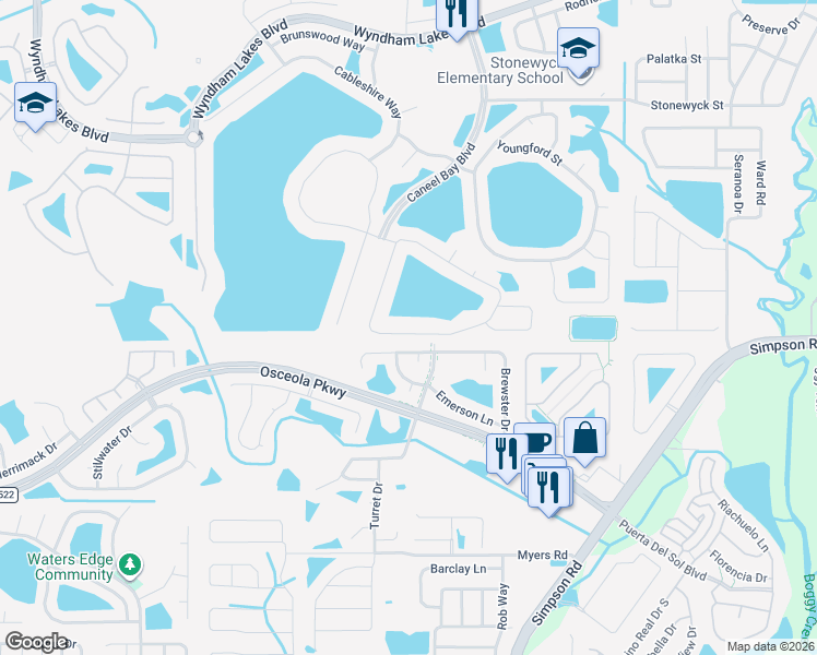 map of restaurants, bars, coffee shops, grocery stores, and more near 1592 Thetford Circle in Orlando