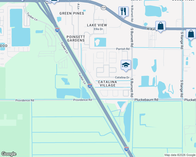 map of restaurants, bars, coffee shops, grocery stores, and more near 3871 Catalina Drive in Cocoa