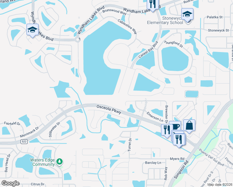 map of restaurants, bars, coffee shops, grocery stores, and more near 14760 Crosston Bay Court in Orlando