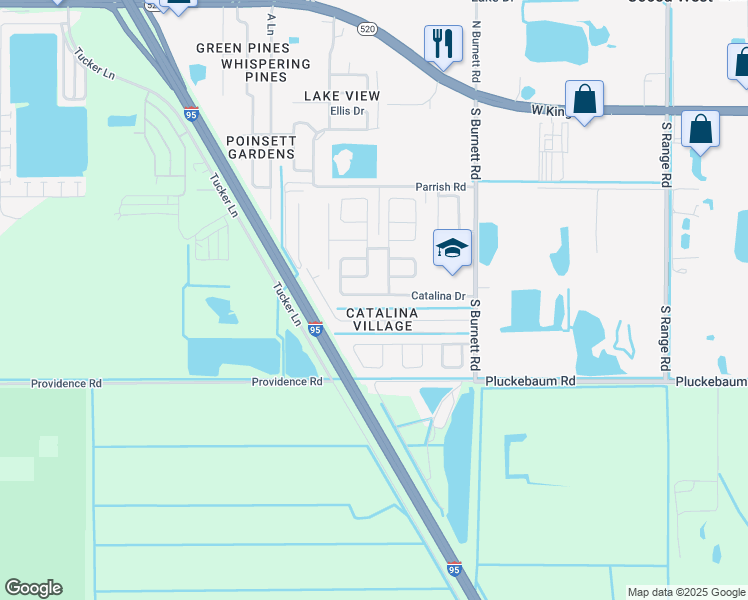 map of restaurants, bars, coffee shops, grocery stores, and more near 3811 Catalina Drive in Cocoa