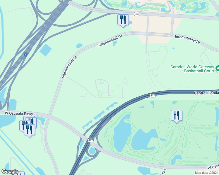 map of restaurants, bars, coffee shops, grocery stores, and more near 8849 Villa View Circle in Orlando