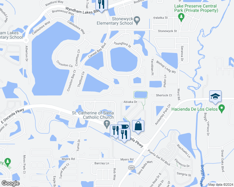 map of restaurants, bars, coffee shops, grocery stores, and more near 1809 Penrith Loop in Orlando