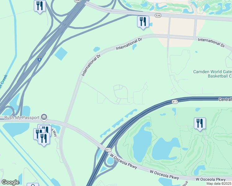map of restaurants, bars, coffee shops, grocery stores, and more near 8813 Villa View Circle in Orlando