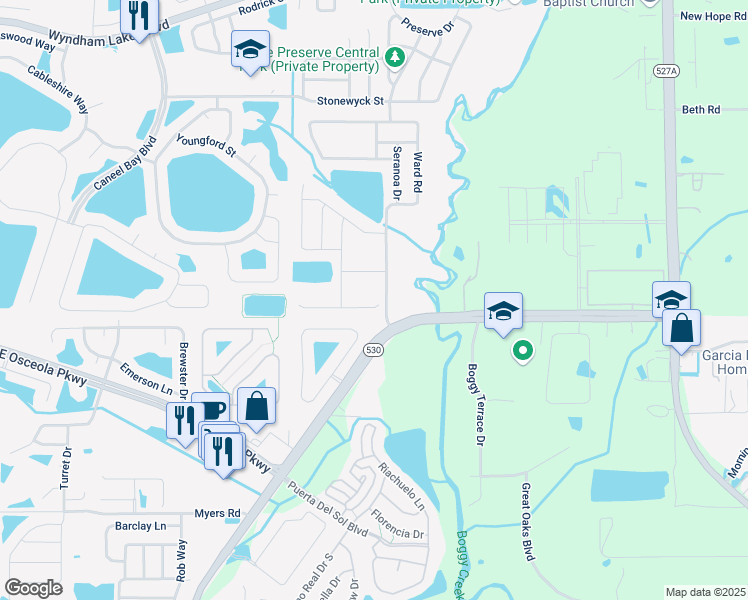 map of restaurants, bars, coffee shops, grocery stores, and more near 4141 Sherlock Court in Orlando