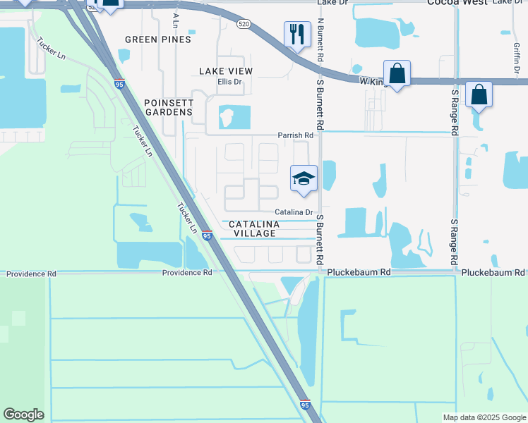 map of restaurants, bars, coffee shops, grocery stores, and more near 3759 Catalina Drive in Cocoa