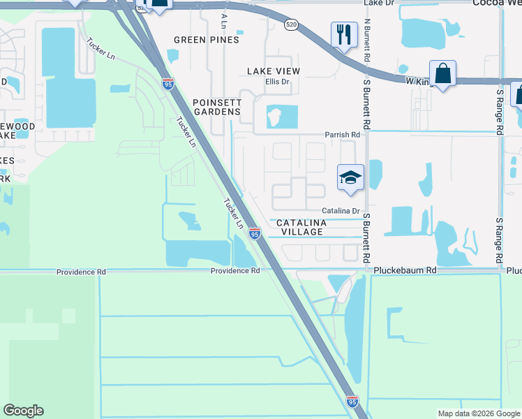 map of restaurants, bars, coffee shops, grocery stores, and more near 391 Robeson Road in Cocoa