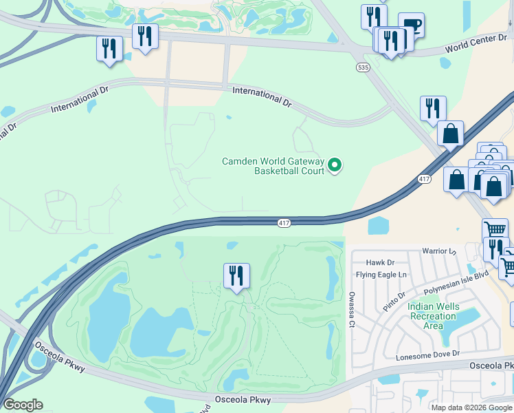 map of restaurants, bars, coffee shops, grocery stores, and more near 8774 Worldquest Boulevard in Orlando