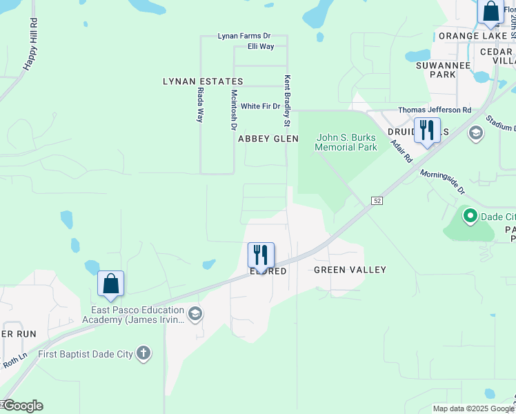 map of restaurants, bars, coffee shops, grocery stores, and more near 13052 Ogden Glade Road in Dade City