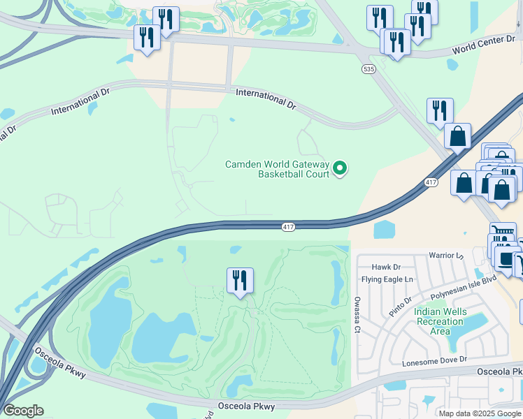 map of restaurants, bars, coffee shops, grocery stores, and more near 8774 Worldquest Boulevard in Orlando