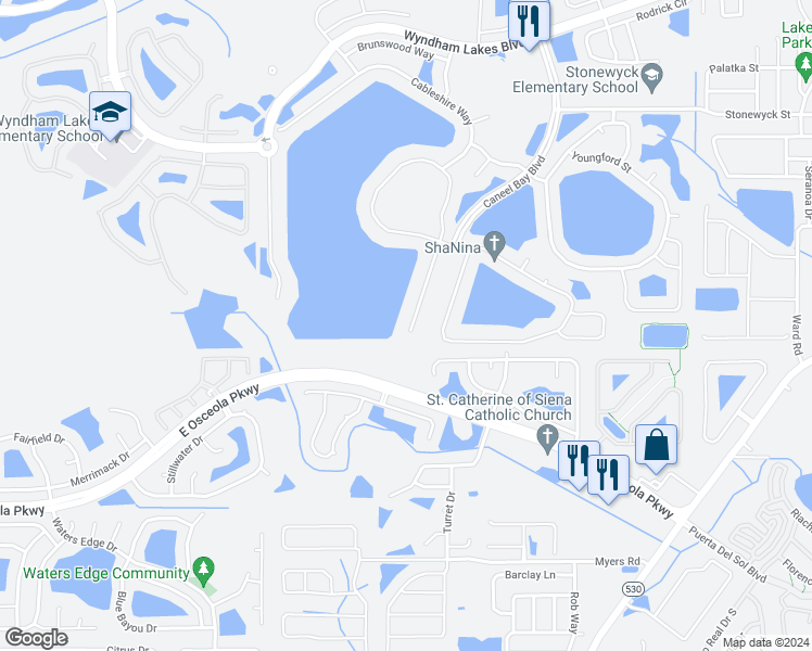 map of restaurants, bars, coffee shops, grocery stores, and more near 14748 Crosston Bay Court in Orlando