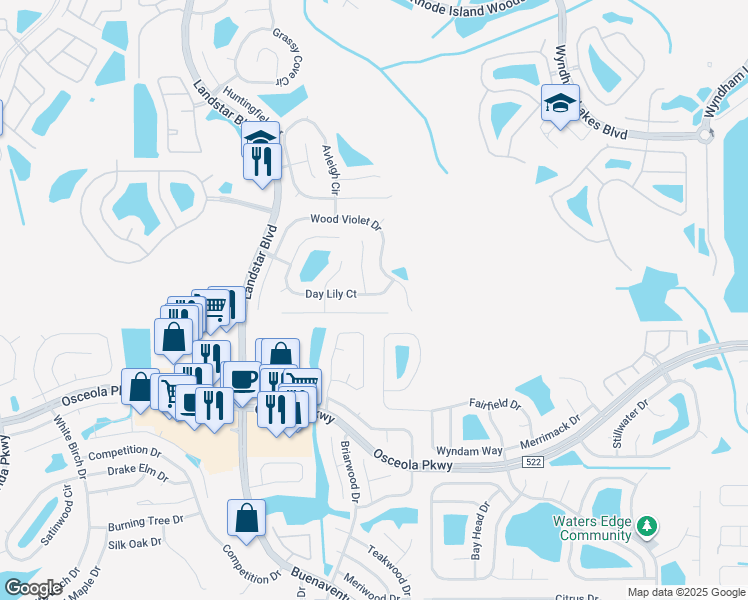 map of restaurants, bars, coffee shops, grocery stores, and more near 1713 Golden Poppy Court in Orlando