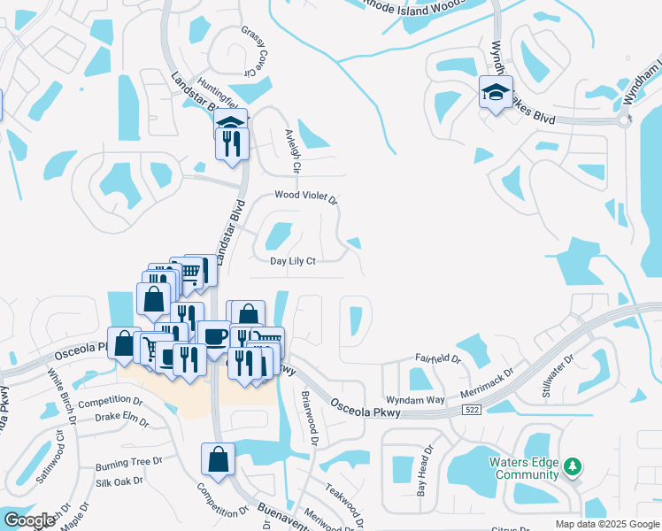 map of restaurants, bars, coffee shops, grocery stores, and more near 1713 Golden Poppy Court in Orlando