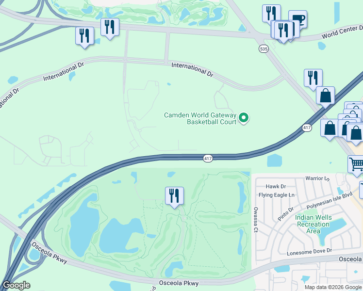 map of restaurants, bars, coffee shops, grocery stores, and more near 8763 Worldquest Boulevard in Orlando