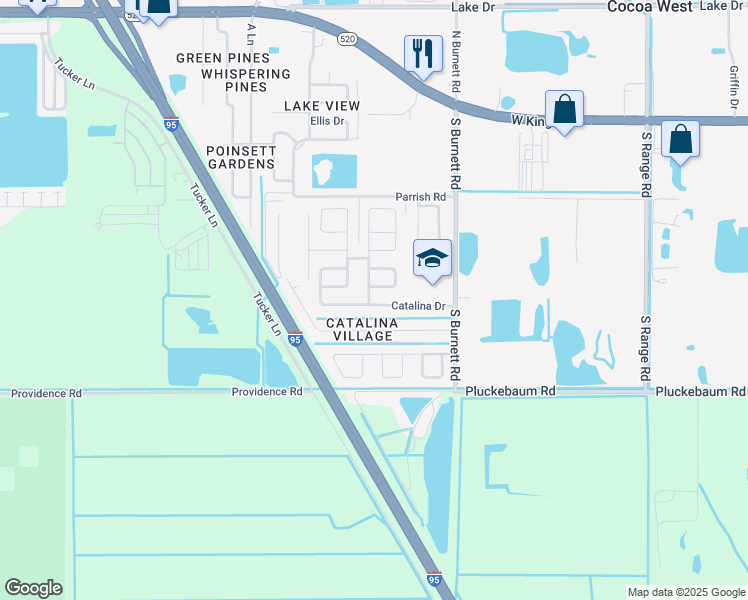 map of restaurants, bars, coffee shops, grocery stores, and more near 3811 Catalina Drive in Cocoa