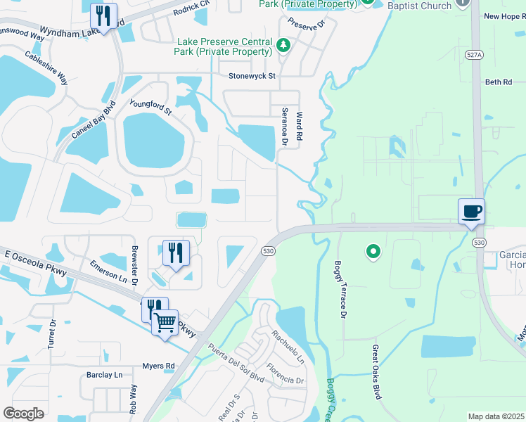 map of restaurants, bars, coffee shops, grocery stores, and more near 4141 Sherlock Court in Orlando