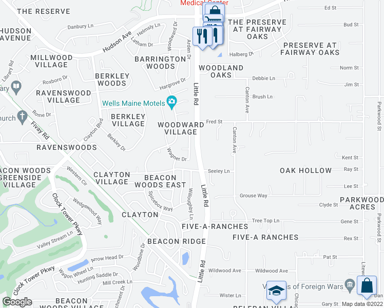 map of restaurants, bars, coffee shops, grocery stores, and more near 13206 Whaler Drive in Hudson