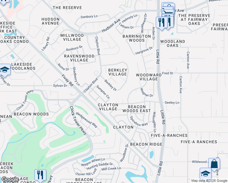 map of restaurants, bars, coffee shops, grocery stores, and more near 13104 Sumpter Circle in Hudson