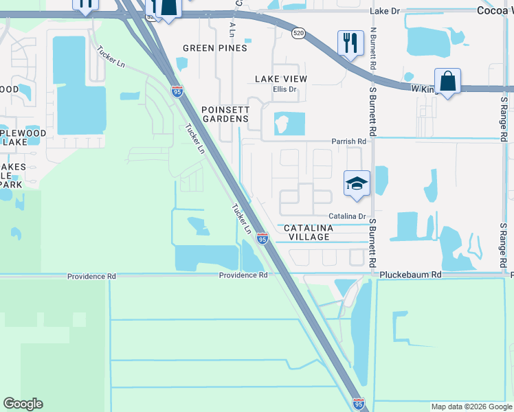 map of restaurants, bars, coffee shops, grocery stores, and more near 382 Robison Road in Cocoa