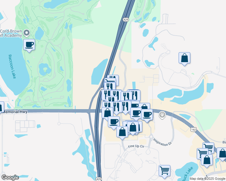 map of restaurants, bars, coffee shops, grocery stores, and more near 14900 East Orange Lake Boulevard in Kissimmee