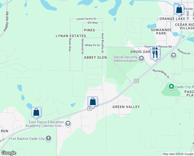 map of restaurants, bars, coffee shops, grocery stores, and more near 13219 Waterford Castle Drive in Dade City