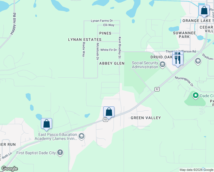 map of restaurants, bars, coffee shops, grocery stores, and more near 13245 Waterford Castle Drive in Dade City