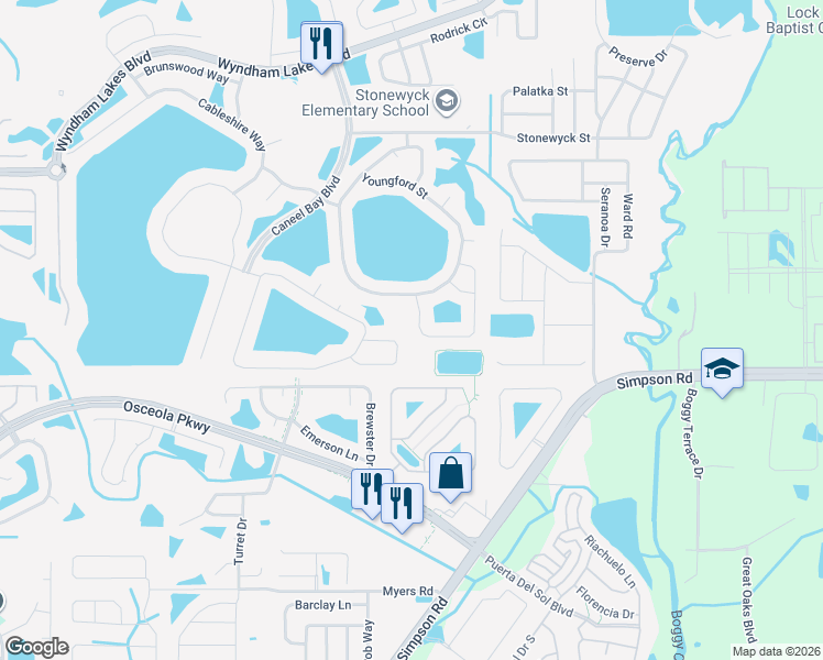 map of restaurants, bars, coffee shops, grocery stores, and more near 14246 Gold Bridge Drive in Orlando