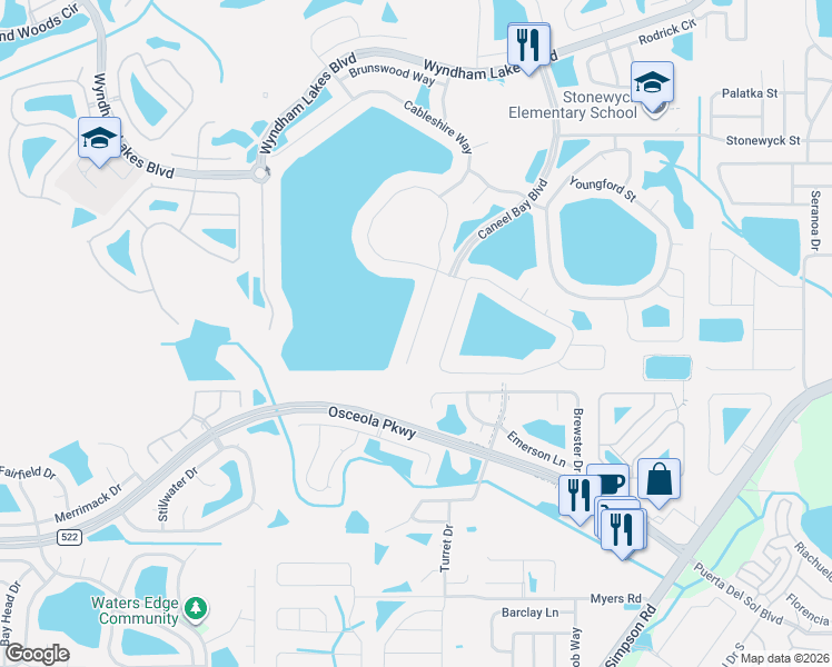 map of restaurants, bars, coffee shops, grocery stores, and more near Crosston Bay Court in Orlando
