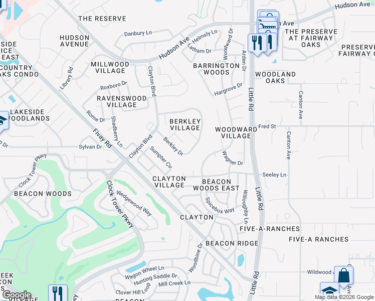 map of restaurants, bars, coffee shops, grocery stores, and more near 8625 Berkley Drive in Hudson