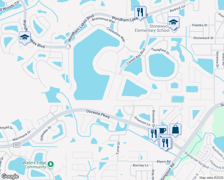 map of restaurants, bars, coffee shops, grocery stores, and more near 14713 Crosston Bay Court in Orlando