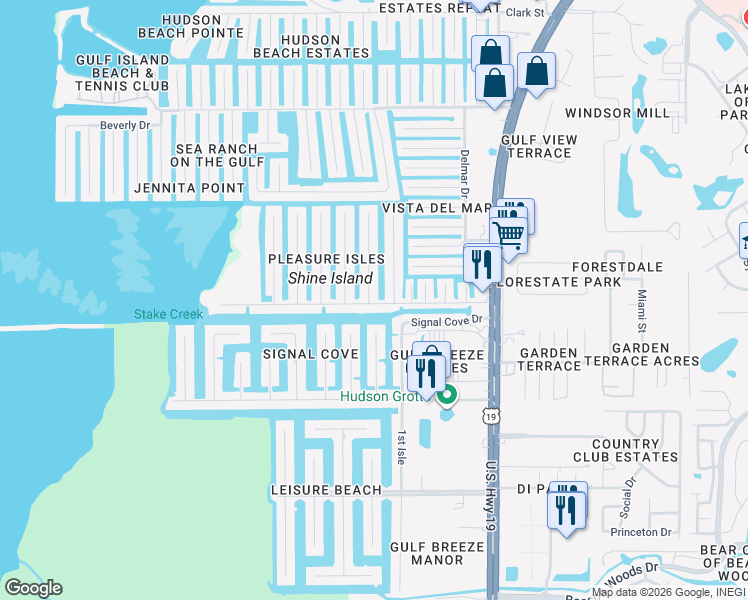 map of restaurants, bars, coffee shops, grocery stores, and more near 13224 Neptune Drive in Hudson