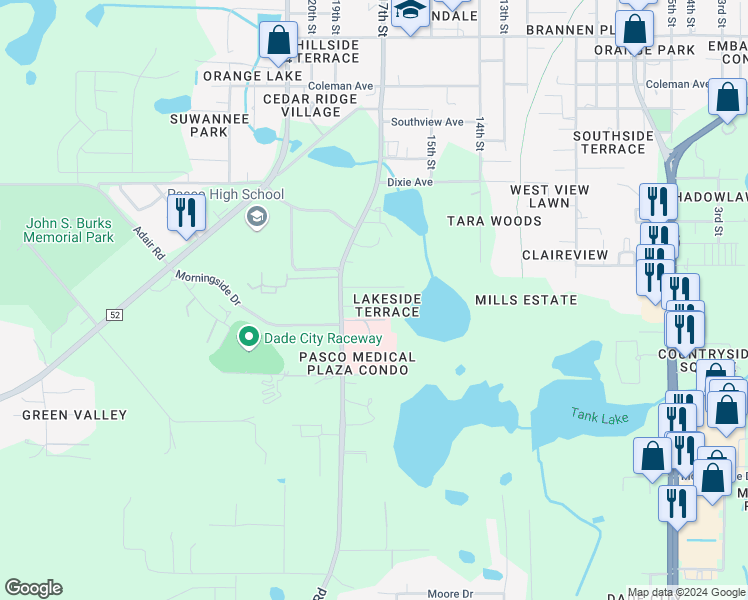map of restaurants, bars, coffee shops, grocery stores, and more near 37223 Marlu Lane in Dade City