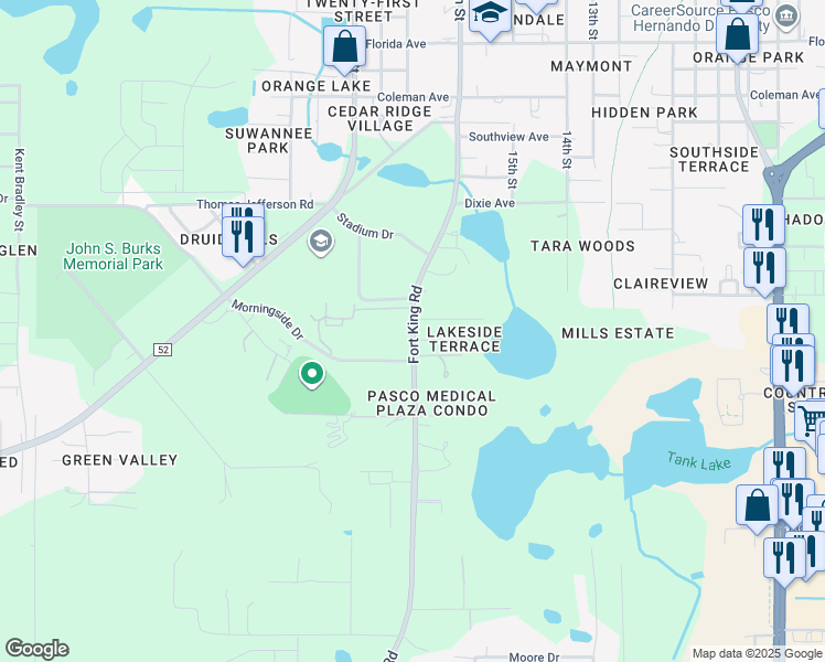 map of restaurants, bars, coffee shops, grocery stores, and more near 13275 Fort King Road in Dade City