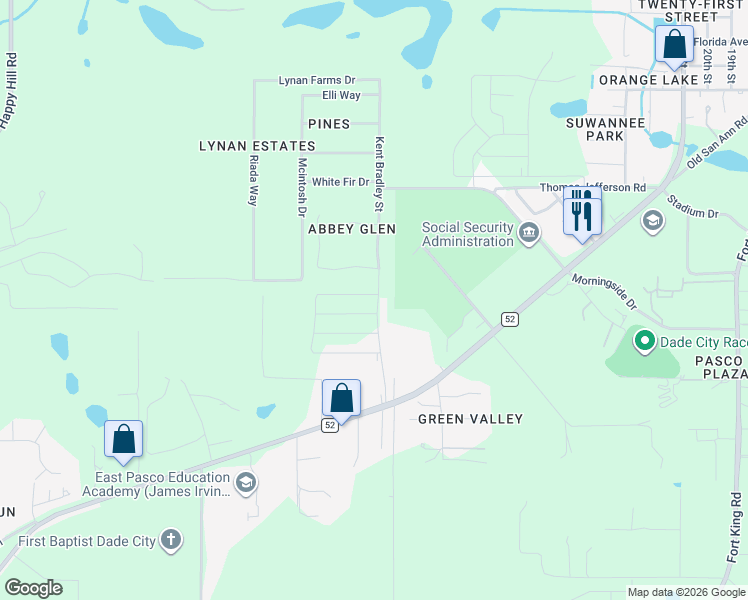map of restaurants, bars, coffee shops, grocery stores, and more near 13386 Ogden Glade Road in Dade City