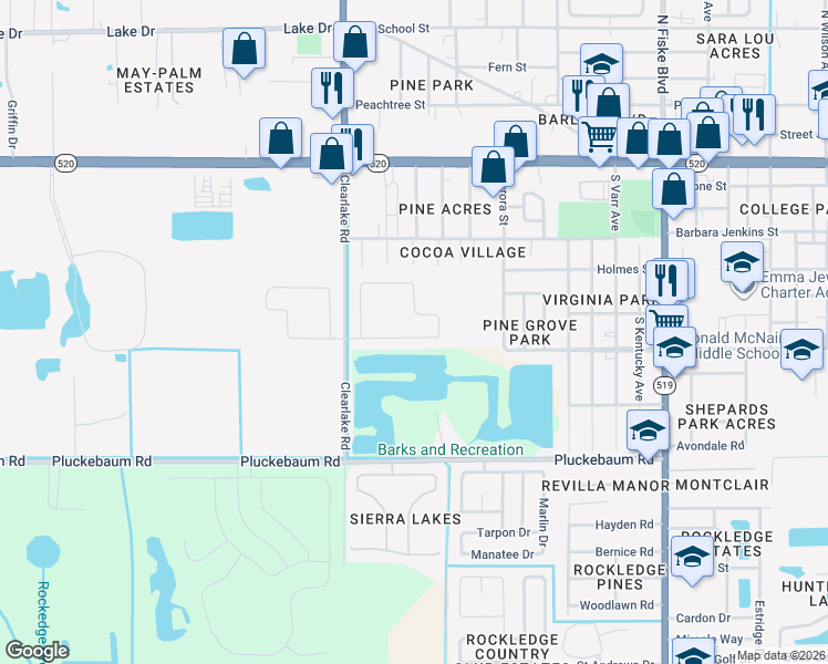 map of restaurants, bars, coffee shops, grocery stores, and more near 235 Sorrento Drive in Cocoa